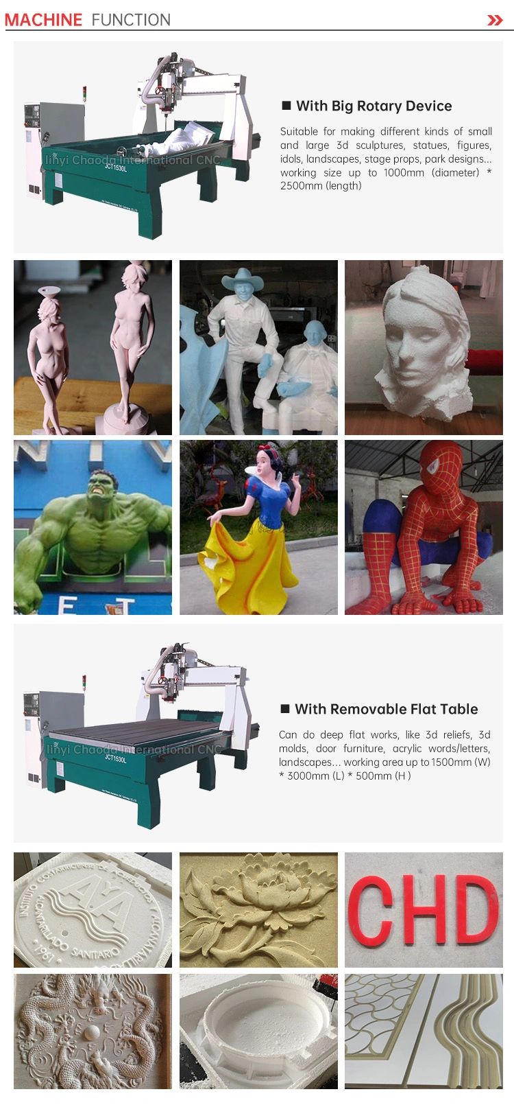 3D Wood Foam Sculpture Statue Figure Column CNC Carving Machine, 4 Axis 1530 CNC Router with 2.5m Rotary
